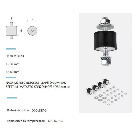 KLÍMA GUMIBAK SZETT ANTIVIBRÁCIÓS (NAGY MÉRETŰ 40x30mm) REZGÉSCSILLAPÍTÓ (KLÍMATARTÓ KONZOLHOZ) 4DB/csomag