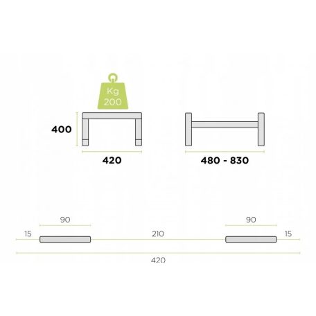 KLÍMATARTÓ MAGASÍTOTT, ÁLLÍTHATÓ KONZOL TALAJRA-TETŐRE, Terhelhetőség: 200 kg-ig, (400x420/480mm-830mm) (Fekete és fehér)