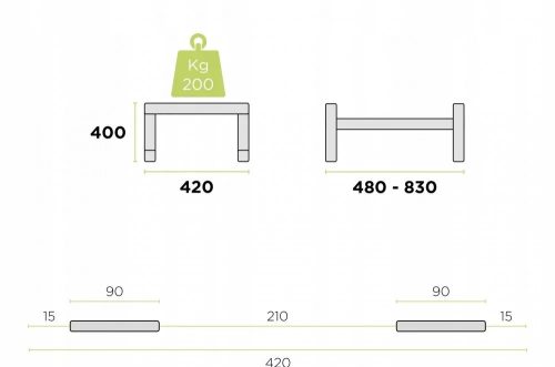 KLÍMATARTÓ MAGASÍTOTT, ÁLLÍTHATÓ KONZOL TALAJRA-TETŐRE, Terhelhetőség: 200 kg-ig, (400x420/480mm-830mm) (Fekete és fehér)